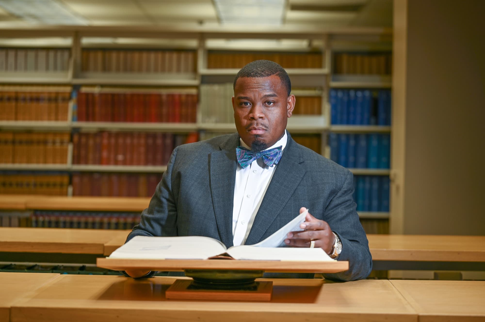 Attorney Lee Miller in the law library